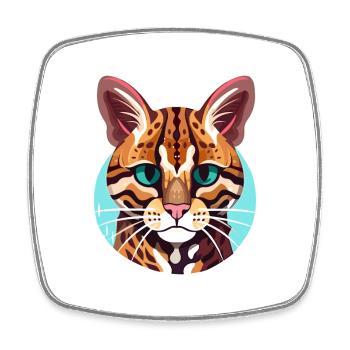Ocelot Colorful Watercolor Cartoon Kawaii Animal - Square fridge magnet - white - Front