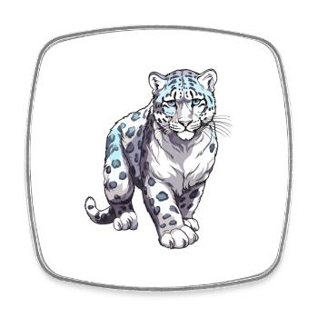 Snow Leopard Colorful Watercolor Cartoon Kawaii An - Square fridge magnet - white - Front