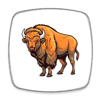 Bison Colorful Watercolor Cartoon Kawaii Animal - Square fridge magnet - white - Front