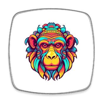 Monkey Colorful Watercolor Cartoon Kawaii Animal - Square fridge magnet - white - Front