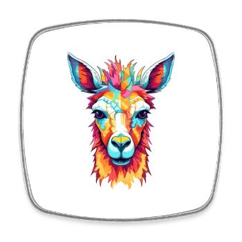 Llama Colorful Watercolor Cartoon Kawaii Animal - Square fridge magnet - white - Front