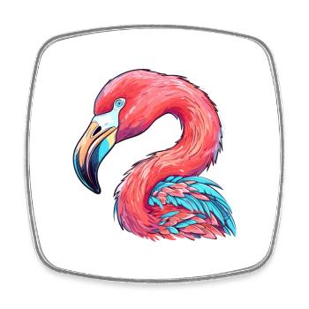 Flamingo Colorful Watercolor Cartoon Kawaii Animal - Square fridge magnet - white - Front