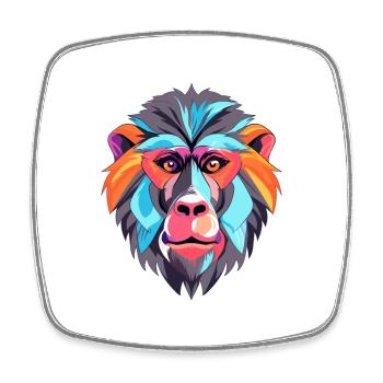 Baboon Colorful Watercolor Cartoon Kawaii Animal - Square fridge magnet - white - Front