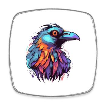Crow Colorful Watercolor Cartoon Kawaii Animal - Square fridge magnet - white - Front