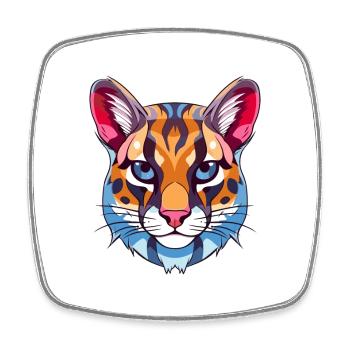 Ocelot Colorful Watercolor Cartoon Kawaii Animal - Square fridge magnet - white - Front