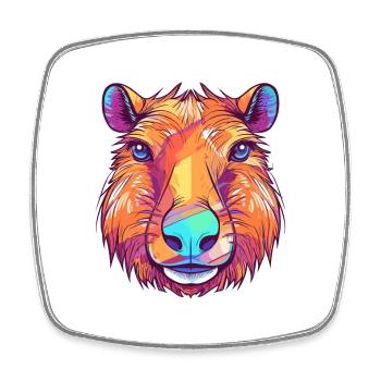 Capybara Colorful Watercolor Cartoon Kawaii Animal - Square fridge magnet - white - Front