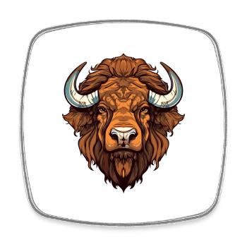 Bison Colorful Watercolor Cartoon Kawaii Animal - Square fridge magnet - white - Front
