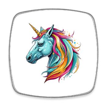 Unicorn Colorful Watercolor Cartoon Kawaii Animal - Square fridge magnet - white - Front