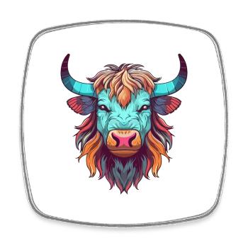 Yak Aquarelle Colorée Dessin Animé Kawaii Animal - Magnet carré - blanc - Devant