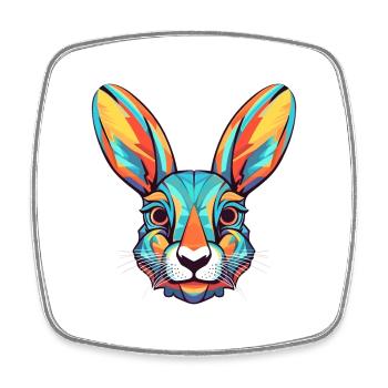 Rabbit Colorful Watercolor Cartoon Kawaii Animal - Square fridge magnet - white - Front