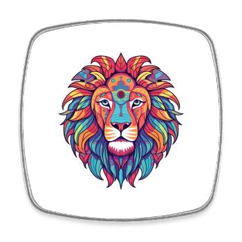 Lion Aquarelle Colorée Dessin Animé Kawaii Animal - Magnet carré - blanc - Devant