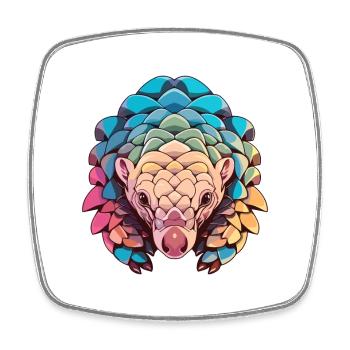 Pangolin Colorful Watercolor Cartoon Kawaii Animal - Square fridge magnet - white - Front