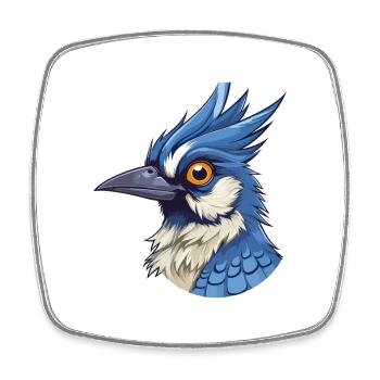 Blue Jay Colorful Watercolor Cartoon Kawaii Animal - Square fridge magnet - white - Front