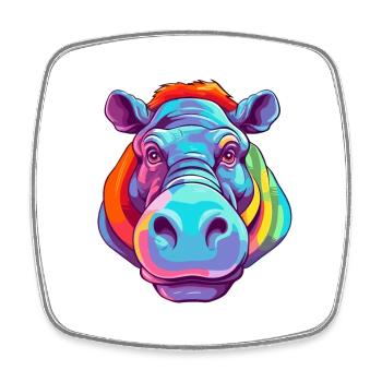 Hippo Colorful Watercolor Cartoon Kawaii Animal - Square fridge magnet - white - Front