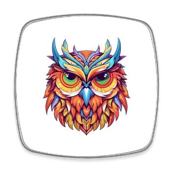 Owl Colorful Watercolor Cartoon Kawaii Animal - Square fridge magnet - white - Front