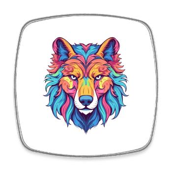 Wolf Colorful Watercolor Cartoon Kawaii Animal - Square fridge magnet - white - Front