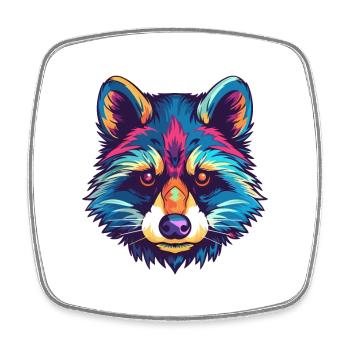 Raccoon Colorful Watercolor Cartoon Kawaii Animal - Square fridge magnet - white - Front