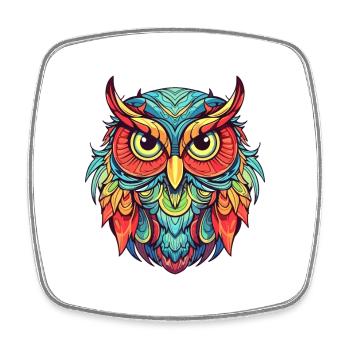 Owl Colorful Watercolor Cartoon Kawaii Animal - Square fridge magnet - white - Front