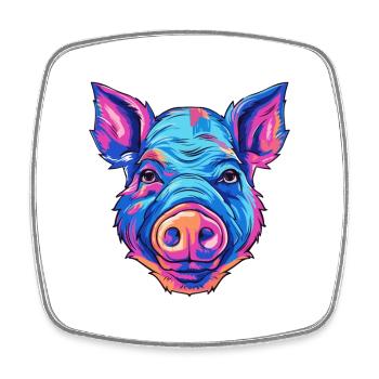 Pig Colorful Watercolor Cartoon Kawaii Animal - Square fridge magnet - white - Front