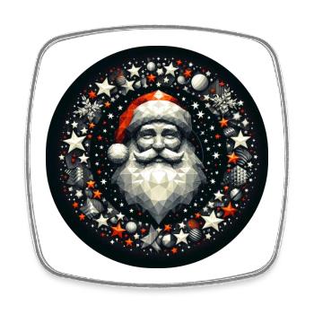 Santa Claus Wreath Round Star Balls Red Grey - Square fridge magnet - white - Front
