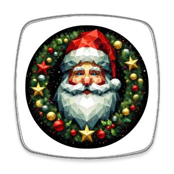 Santa Claus head wreath variegated red gold - Square fridge magnet - white - Front