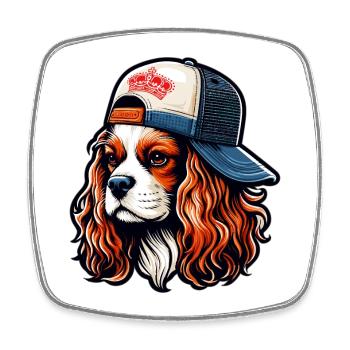 Cavalier King Charles Dog with a Cap - Square fridge magnet - white - Front