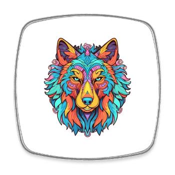 Wolf Colorful Watercolor Cartoon Kawaii Animal - Square fridge magnet - white - Front