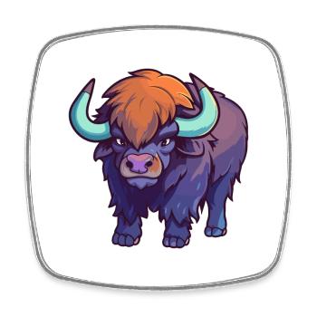 Buffalo Cute Cartoon Kawaii Watercolor Animal Pet - Square fridge magnet - white - Front