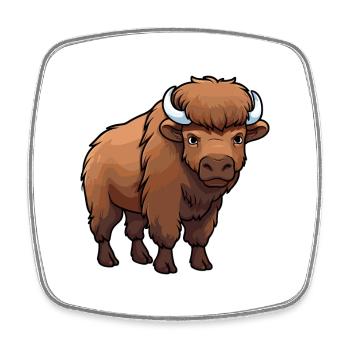 Bison Cute Cartoon Kawaii Watercolor Animal Pet - Square fridge magnet - white - Front