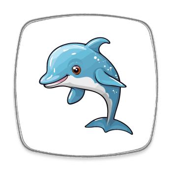 Dolphin Cute Cartoon Kawaii Watercolor Animal Pet - Square fridge magnet - white - Front