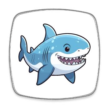 Shark Cute Cartoon Kawaii Watercolor Animal Pet - Square fridge magnet - white - Front