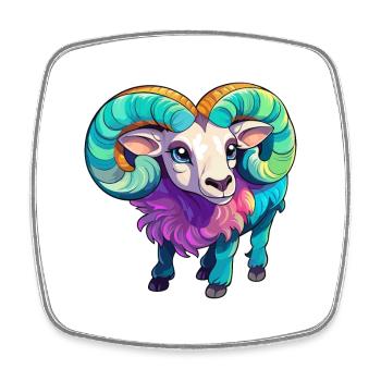 Ram Niedliche Karikatur Kawaii Aquarell Tier Haustier - Viereckiger Kühlschrankmagnet - Weiß - Vorne