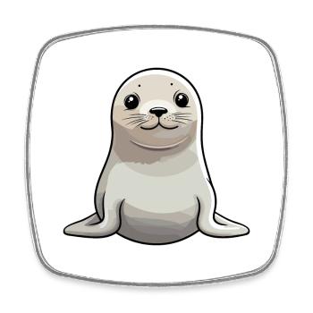 Seal Cute Cartoon Kawaii Watercolor Animal Pet - Square fridge magnet - white - Front