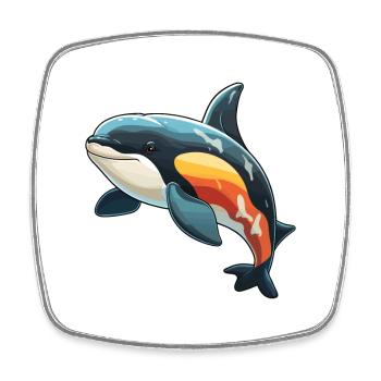 Orca Cute Cartoon Kawaii Watercolor Animal Pet - Square fridge magnet - white - Front