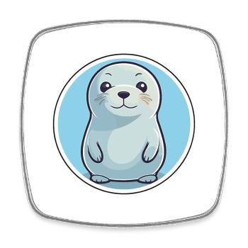 Seal Cute Cartoon Kawaii Watercolor Animal Pet - Square fridge magnet - white - Front