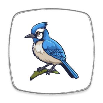 Blue Jay Bird Cute Cartoon Kawaii Watercolor Anima - Square fridge magnet - white - Front