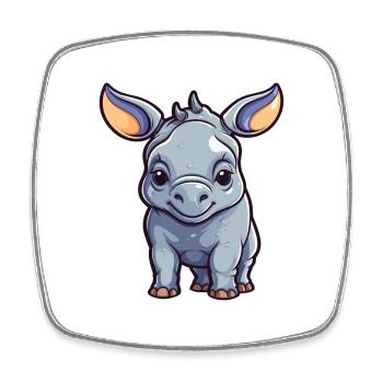 Rhino Cute Cartoon Kawaii Watercolor Animal Pet - Square fridge magnet - white - Front