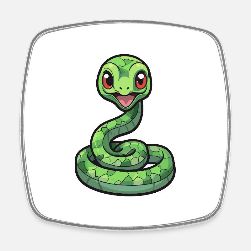 Serpent Mignon Dessin Animé Kawaii Aquarelle Animal De Compagnie - Magnet carré - blanc