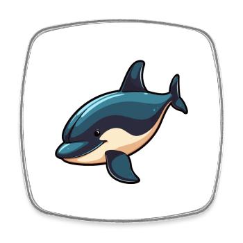 Orca Cute Cartoon Kawaii Watercolor Animal Pet - Square fridge magnet - white - Front