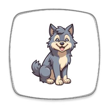Wolf Cute Cartoon Kawaii Watercolor Animal Pet - Square fridge magnet - white - Front