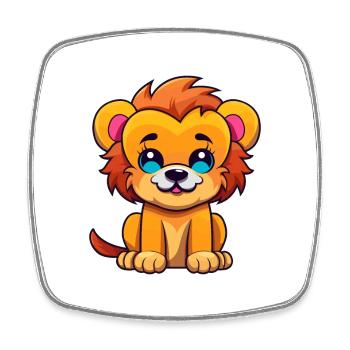 Lion Cute Cartoon Kawaii Watercolor Animal Pet - Square fridge magnet - white - Front