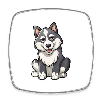 Husky chien mignon dessin animé kawaii aquarelle Animal Pe - Magnet carré - blanc - Devant