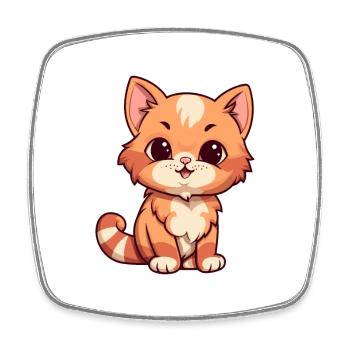 Chaton mignon dessin animé kawaii aquarelle Animal de compagnie - Magnet carré - blanc - Devant
