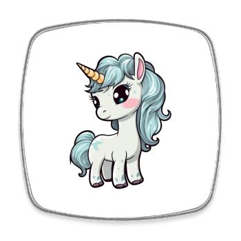 Unicorn Cute Cartoon Kawaii Watercolor Animal Pet - Square fridge magnet - white - Front