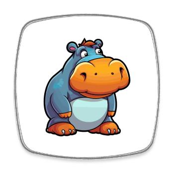 Hippo Cute Cartoon Kawaii Watercolor Animal Pet - Square fridge magnet - white - Front