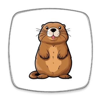 Beaver Cute Cartoon Kawaii Watercolor Animal Pet - Square fridge magnet - white - Front