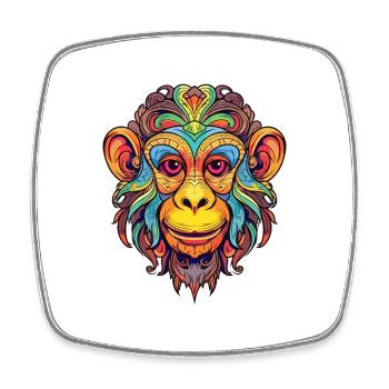 Monkey Colorful Watercolor Cartoon Kawaii Animal - Square fridge magnet - white - Front