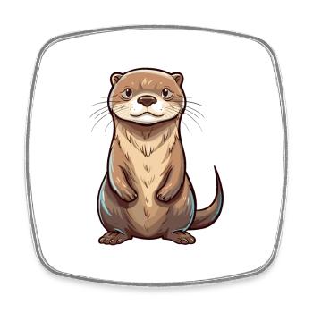 Otter Colorful Watercolor Cartoon Kawaii Animal - Square fridge magnet - white - Front