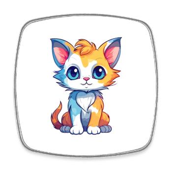 Kitten Colorful Watercolor Cartoon Kawaii Animal - Square fridge magnet - white - Front