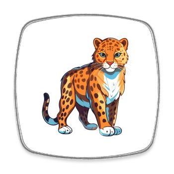 Leopard Colorful Watercolor Cartoon Kawaii Animal - Square fridge magnet - white - Front
